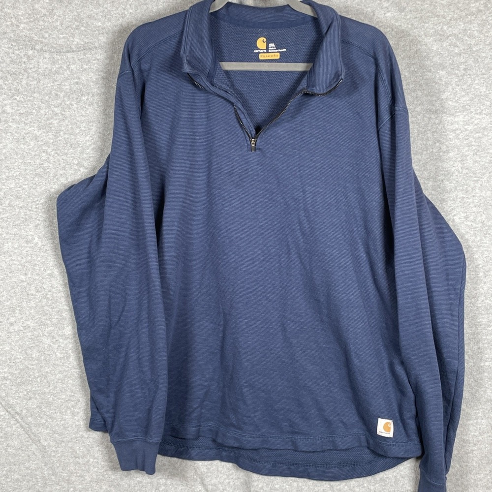 Carhartt Shirt Mens 2XL Blue Force Long Sleeve 1/4 Zip Mock Relaxed Fit Workwear